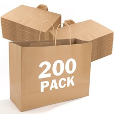 XPCARE 200Pack Large Paper Gift Bags with 1 count (Pack of 200), Brown