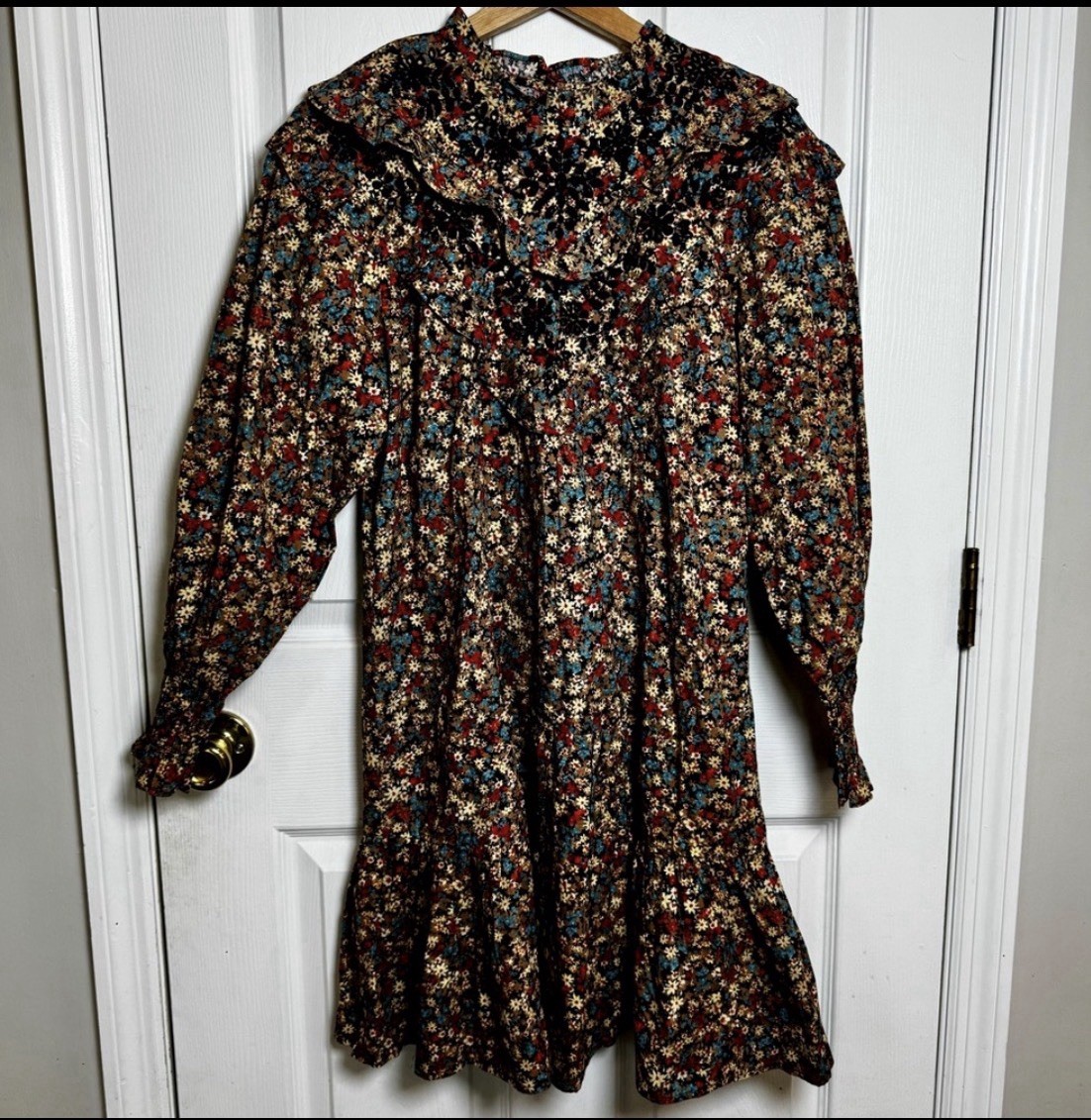 Mango Embroidered Floral Dress Boho Cottagecore Long Sleeve Ruffle Neck S NWT thumbnail 4