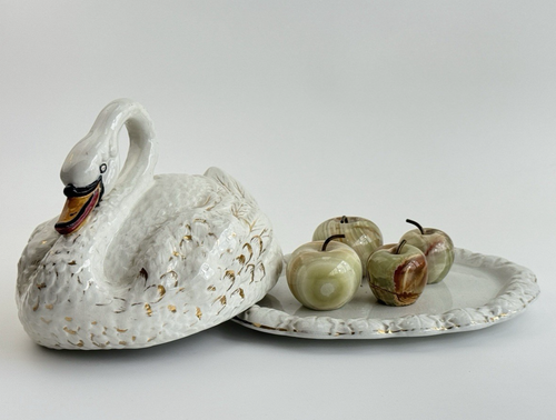 Antiguo plato de mantequilla de cerámica Staffordshire Swan grande del siglo XIX y cubierta pintura a mano - Imagen 12 de 23