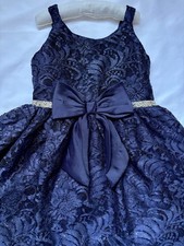 SweetHeart Rose Girls Navy Blue Holiday Formal Dress Sz 5 Lace Tulle Lined EUC