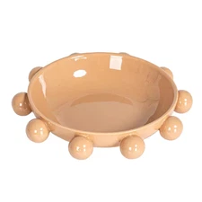 9.6 In. 21 Fl. Oz. Beige Stoneware Serving Bowl with Orbs