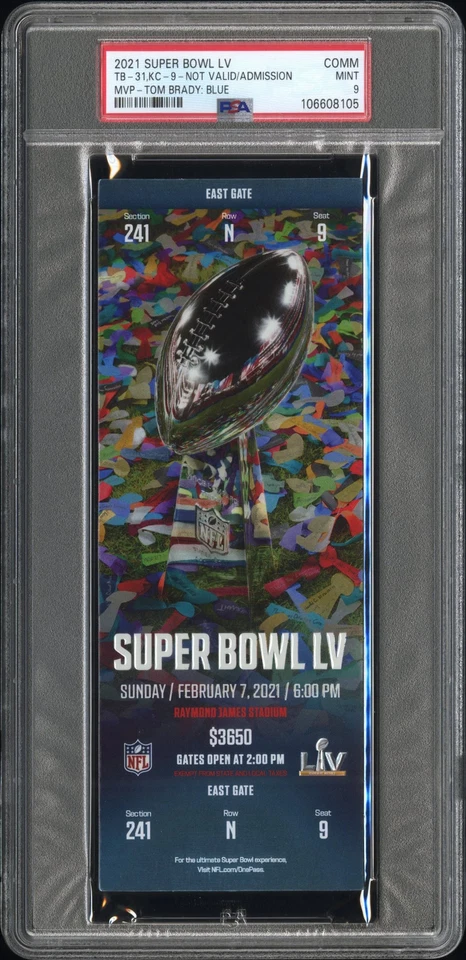 Super Bowl LV 2021 - TB-31, KC-9 - MVP - Tom Brady: boleto azul PSA como nuevo 9 Foto 2 de 3