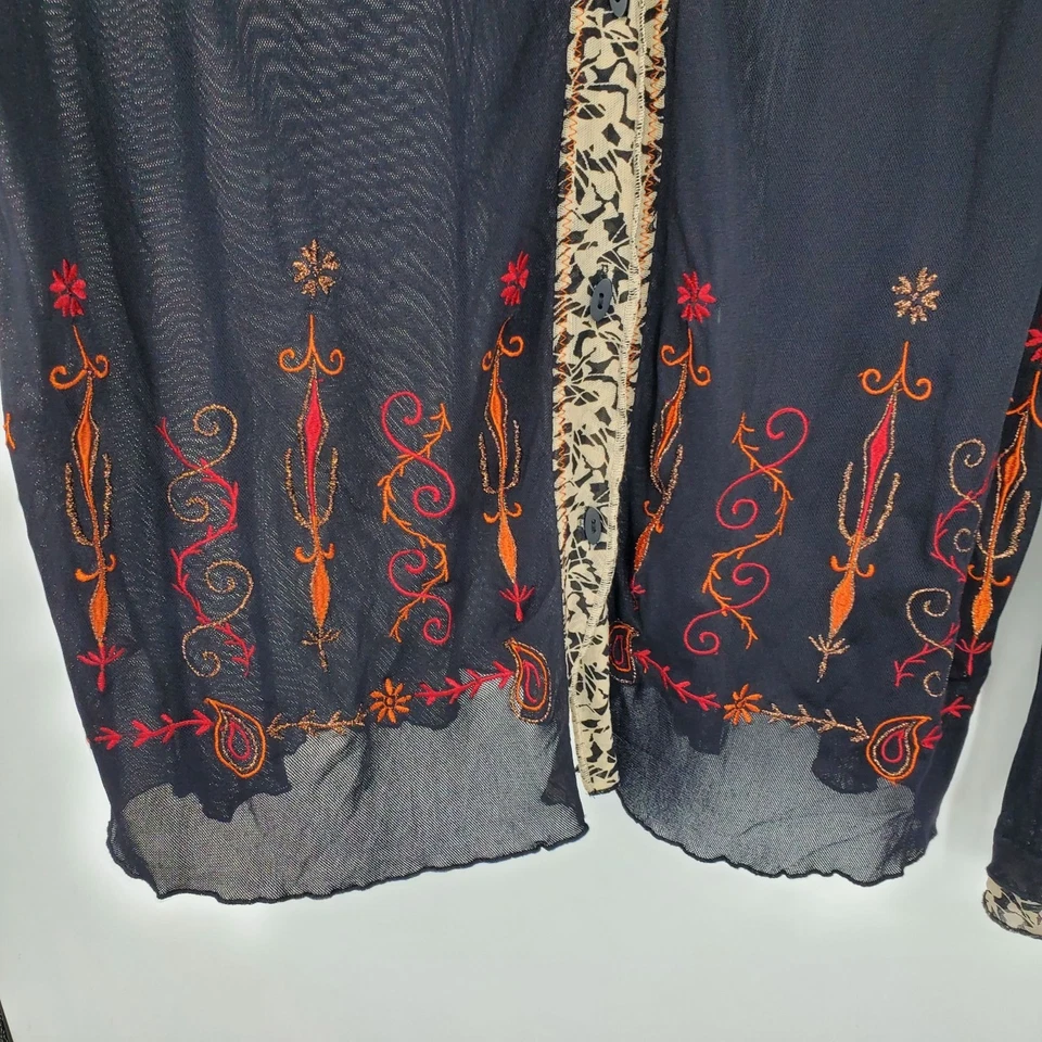 Camisa Coldwater Creek Negra Cuentas Transparentes Otoño Vacaciones Abotonada Talla 2X Foto 3 de 4