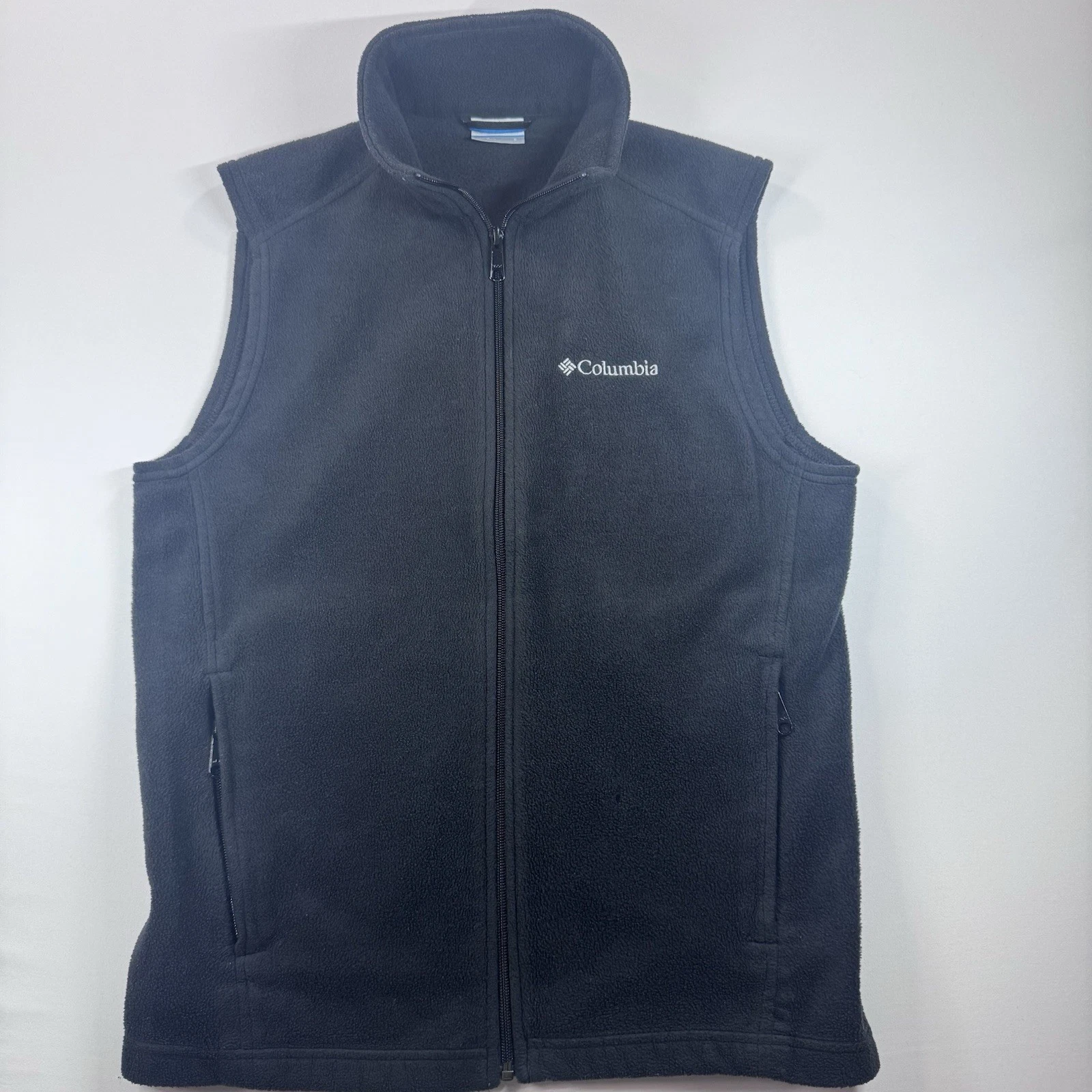 COLUMBIA Mens Black Full-Zip Vest, Side Zippered Pockets, Size Small, EUC