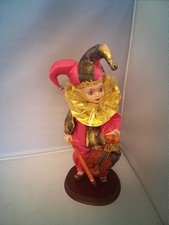 Vintage Musical Clown Jester Wind Up Porcelain Doll Playing Music And Moves
