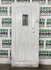 WOODEN COTTAGE FRONT DOOR EXTERNAL LEADED GLASS 1930 OLD VINTAGE TIMBER USED