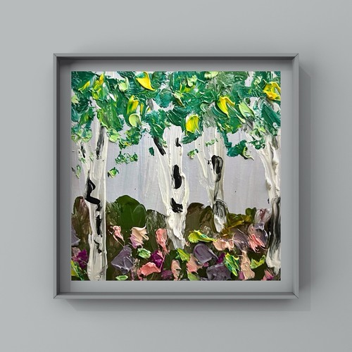 Original Oil Painting Abstract Birch Tree Art Birch Painting Impasto Wildflowers - Picture 9 of 14