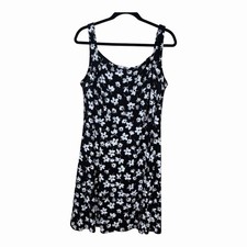 CHAPS Womens XL Black White Floral Sleeveless Knee Length Dress