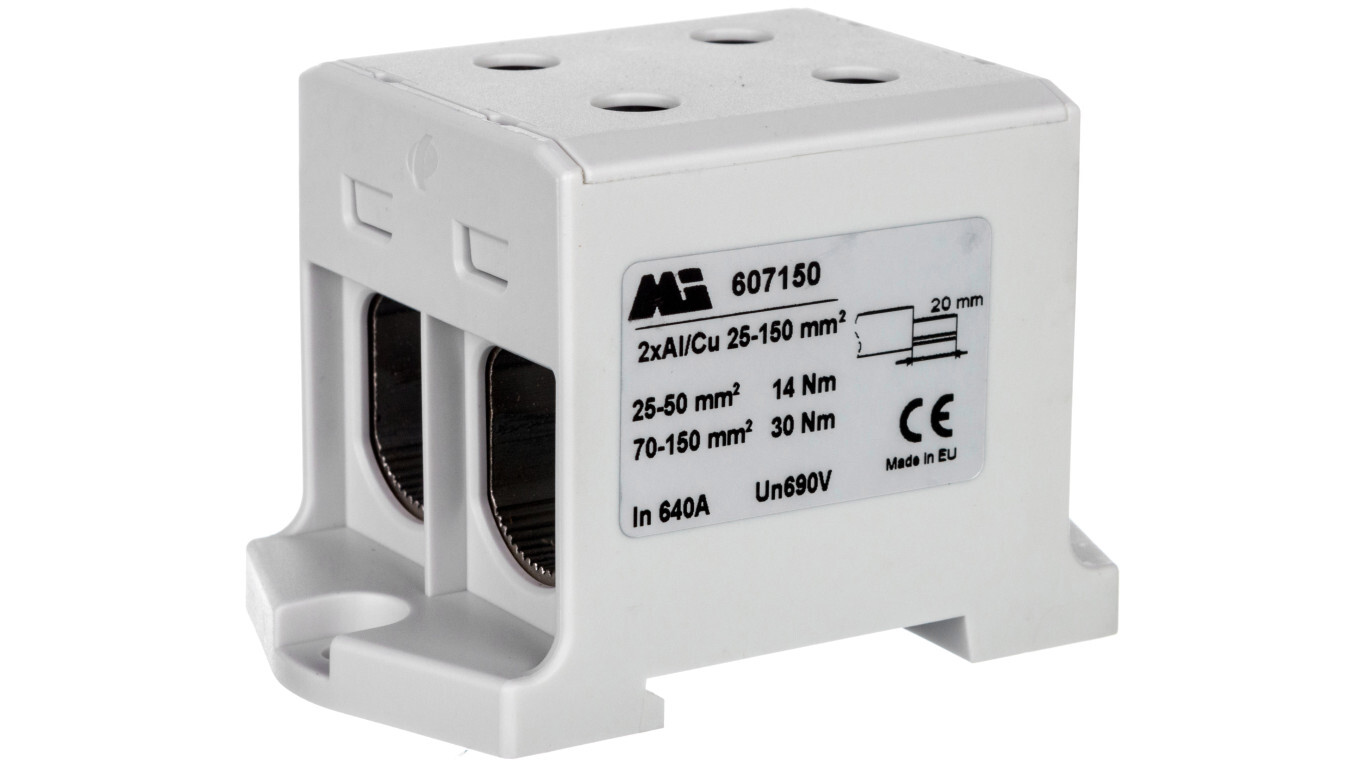2-track terminal block 35-150mm2 gray EURO multiOTL 150 2xAl/Cu 607150 /T2UK