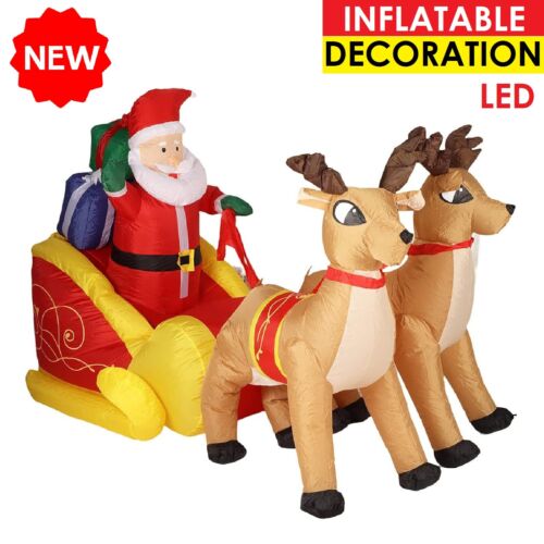 Jingle Jollys Christmas Inflatable Santa Sleigh 1.2M Outdoor Decorations Lights - Picture 1 of 12