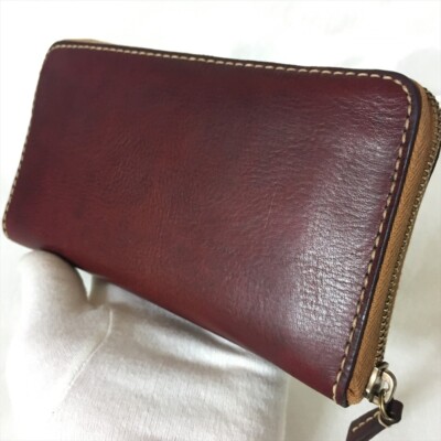 Poker King Deep Red Round Zipper Long Wallet HENRY CUIR | eBay