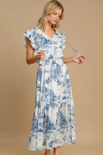 Women's Umgee Full Size Two Tone Landscape Print Midi Dress Plus Size - Sky B...