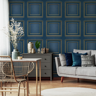 Metallic Wood Panel Forbidden Fruit Wallpaper 3D Effect WoW Gold Blue 39007