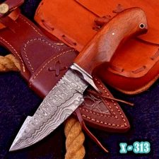 Forged Knives " Hand made Damascus Fixed Blade Hunting Knife leather sheath