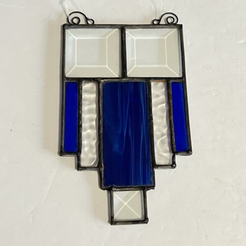 Buntglas Sonnenfänger Bleikristall Abschrägungen blau 7x5 hängende Kunst handgefertigt - Bild 1 von 8