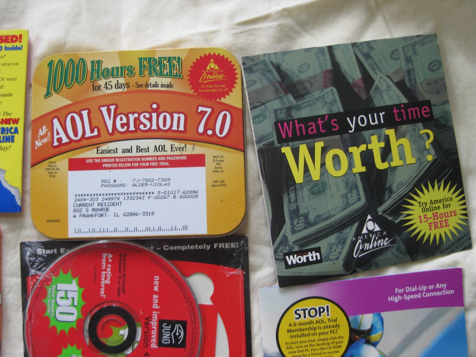 Lot of 10 Vintage AOL Juno Earthlink Free Trial CDs / 1 Floppy