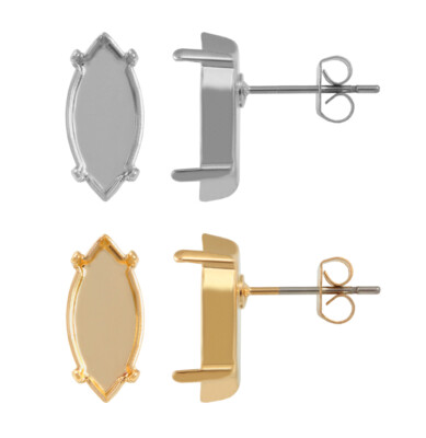 Brass Stud Post Earring Bases for Navette Shape Fancy Stones Crystals