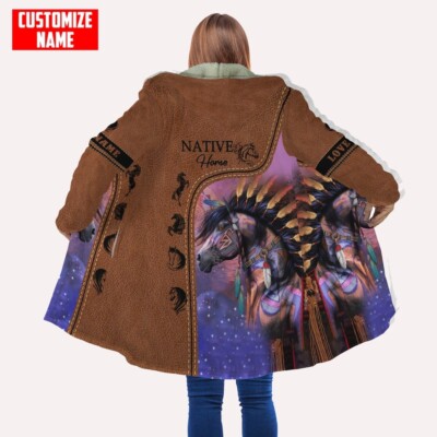 Customized Name Native American All Over Printed Hooded Cloak Coat, Native Ameri