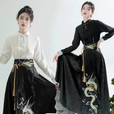 Traditional Daily Hanfu Set Horse Face Dress Chinese Style Dragon Mamian Skirt