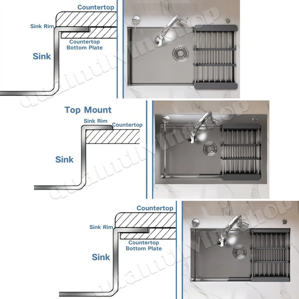 Kitchen Sink Stainless Steel Drop In Sinks Top Undermount 28" 29.5" Single Bowl - Image 2 of 4