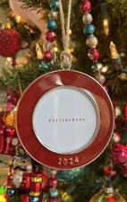 Pottery Barn Dated 2024 Red Enamel Round Frame Christmas Ornament New in Box