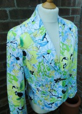 Women's Vintage Stretch Cotton Jacket Yellow Green Blue Floral Print S/m