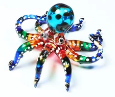 Exquisite Hand Blown Glass Color Painted Sea Octopus Sculpture Figurine