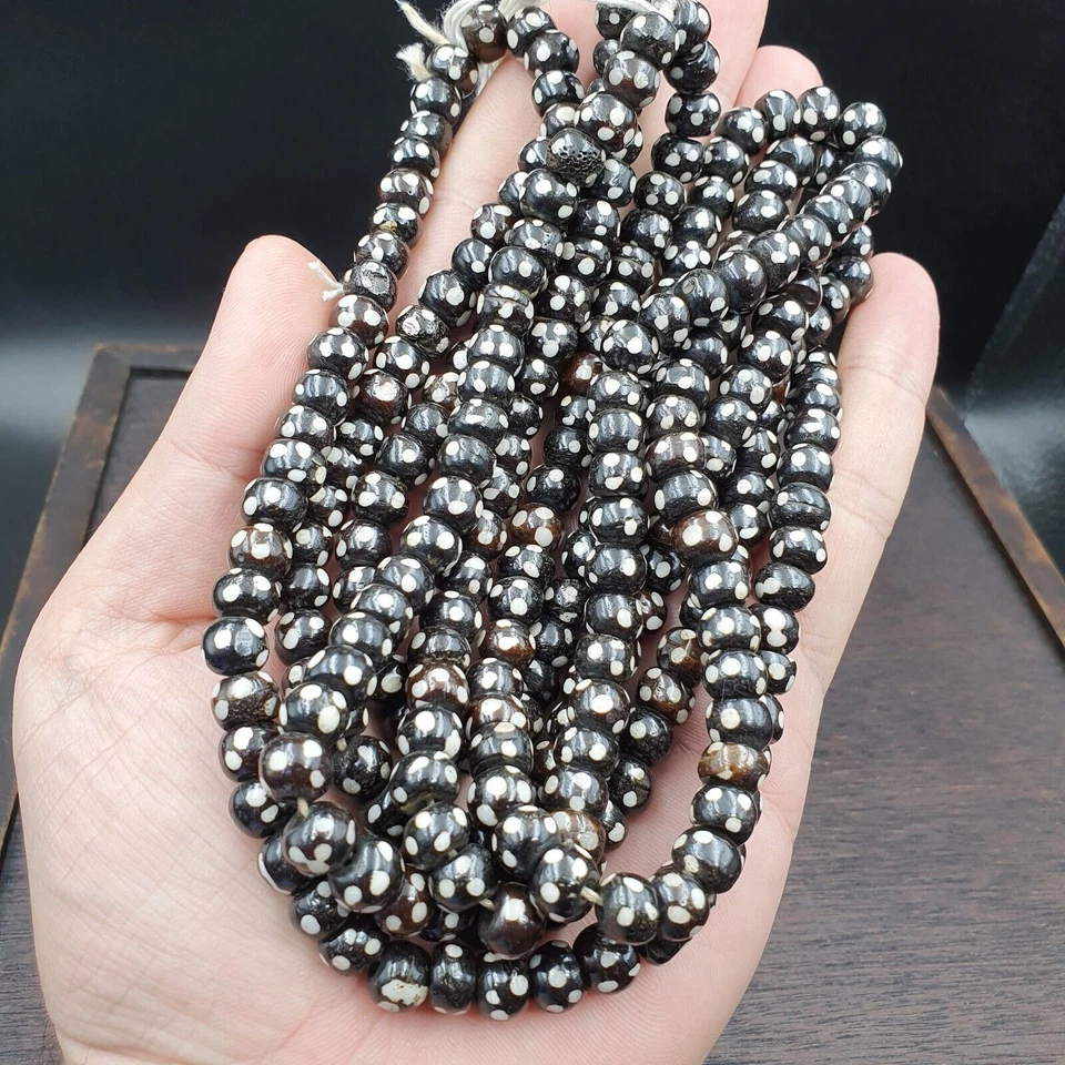 AA Lote 3 Antiguo Tibetano Tallado Hueso de Yak Collar Tribal Decorado Cuentas Hebras Foto 3 de 4