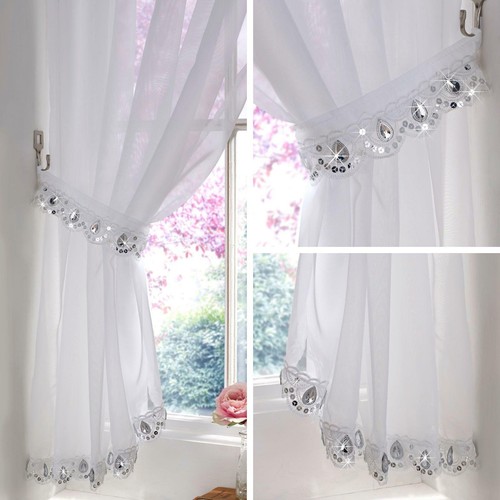 Jewelled Voile Curtain Crystal Sparkle Bling Panels Ready Made Slot Top