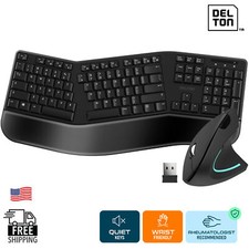 Delton KB200/S12 Wireless Ergonomic Keyboard and Optical Mouse Combo - Black