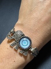 Boho Elephant Silver-Tone Bracelet Blue Mandala adjustable close