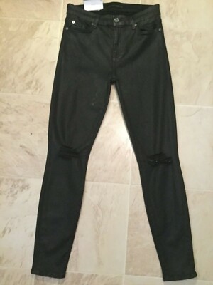 Nwt $229 7 For All Mankind Ankle Super Skinny Destroyed Black