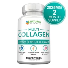 Collagen Capsules - Collagen Pills - 2 Month Supply - Type I, II, III, V, X 