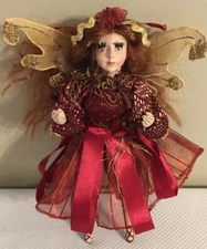 Winward Fairy Doll Auburn Hair Red Dress Posable Nature Fairy ~10”