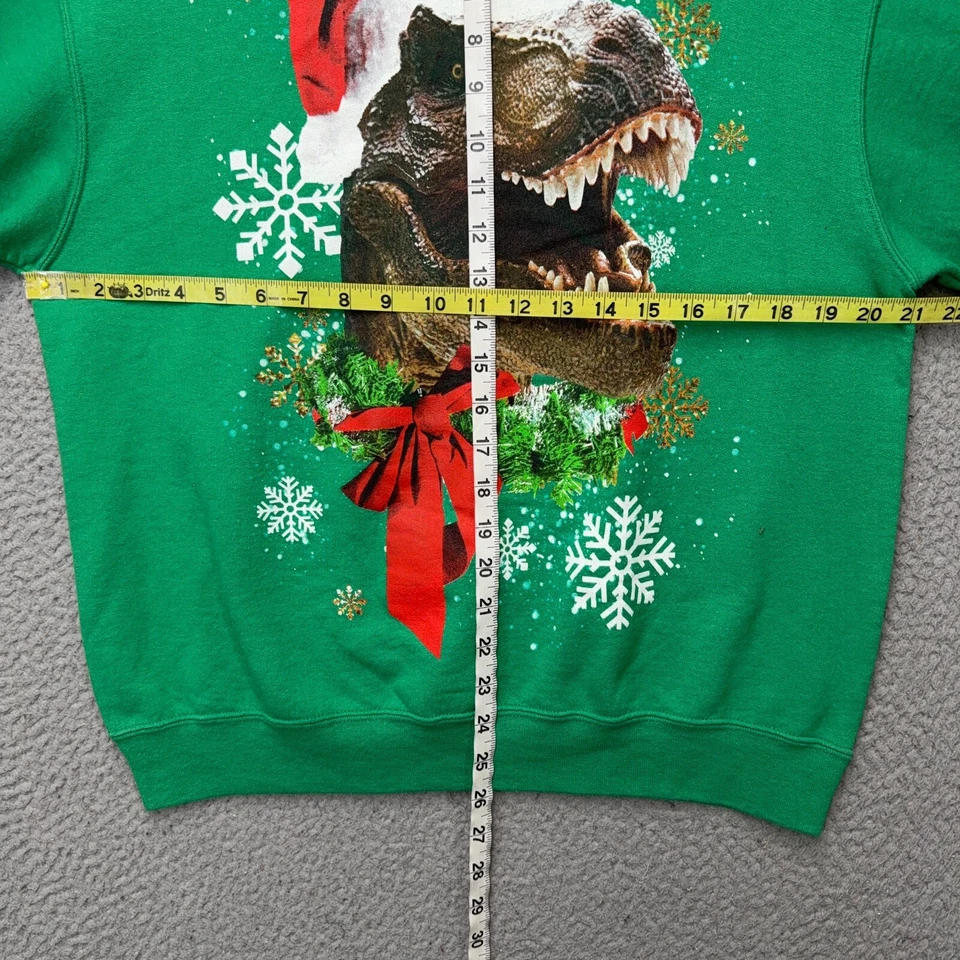 T-Rex Sweatshirt Mens Medium Green Fifthsun Crewneck Fleece Pullover Holiday Foto 4 de 4