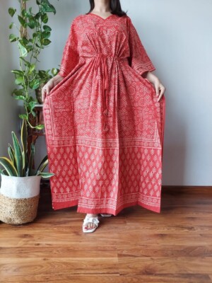 Block Print Kaftan, Caftan Christmas Dress, Summer wear Dress, Resort wear  dress | eBay