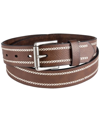 Brave 1992 Brown Italian Leather Belt Men Large Gold Tone Buckle Cognac VTG Brave 1992 Brown Leather Wide Belt With Solid Metal  main image 3