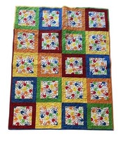 BABY QUILT Bright Primary Colors Hands  Crayons 9 1/2  Squares 39  X 49  Size