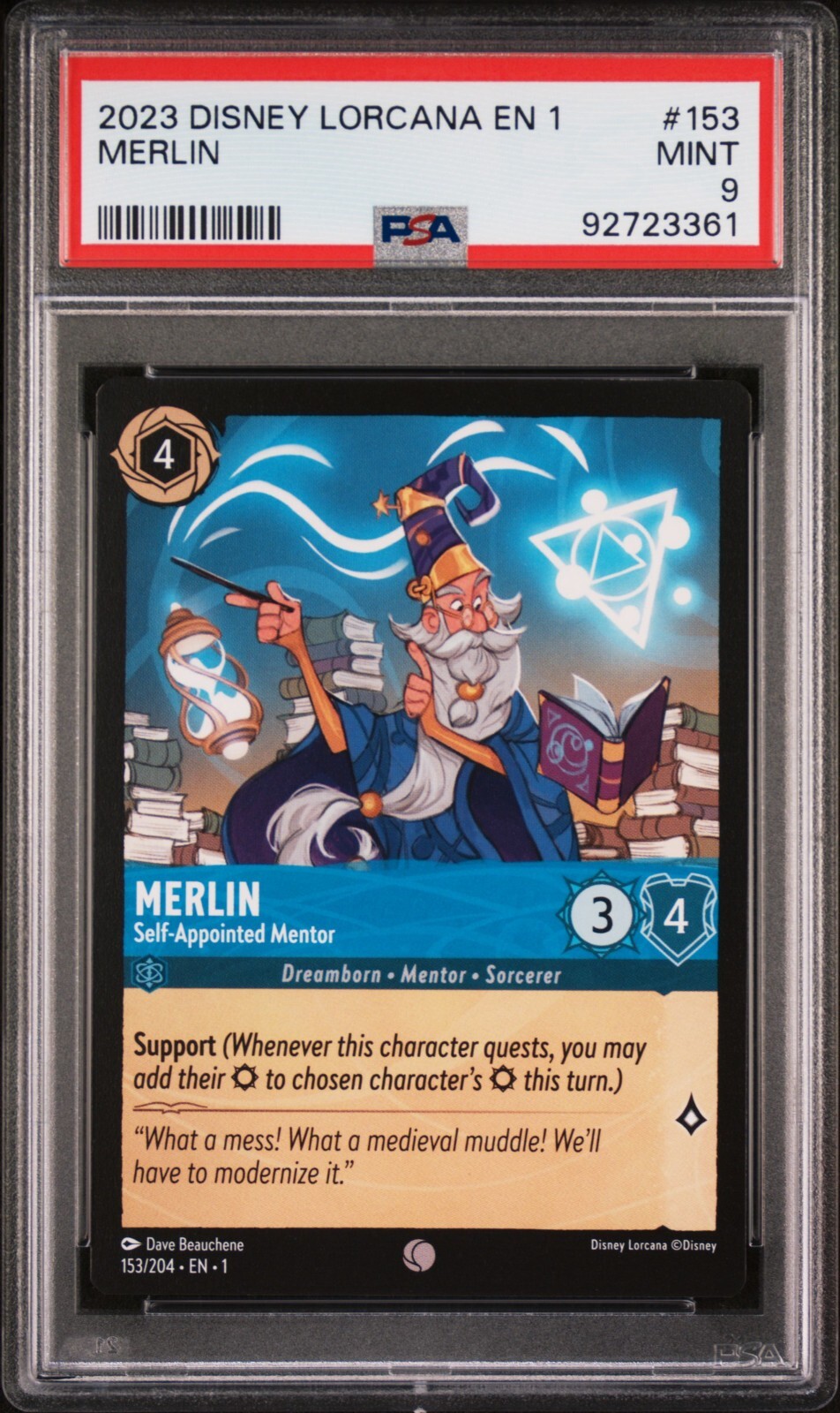 Disney Lorcana Merlin Self-Appointed Mentor 153/204 PSA 9 MINT Error Errata
