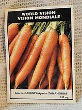 Vintage Seed Packet 1999 World Vision Apache Carrots, Vision Mondiale Zanahorias