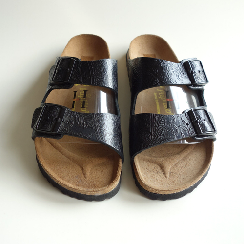 new PAPILLIO BIRKENSTOCK Leather Sandals Slide ARIZONA Relief black 44 US11 UK10 - Picture 9 of 20