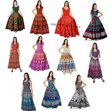 Wholesale Lot Indian Women's cotton printed Maxi Dress Bohemian Gown