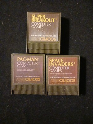 Vintage Lot of Atari Cartridges CXL4006, CLX4008, CLX4022 Pac-Man, Space Invader