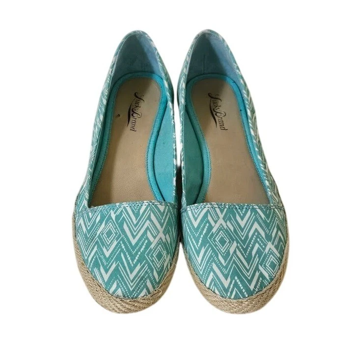 Zapatos sin cordones bohemios geométricos verde azulado cuñas alpargata marca Lucky para mujer talla 8 Foto 3 de 4