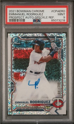2021 Bowman Chrome Emmanuel Rodriguez Speckle Refractor Auto /299 PSA 9 1st