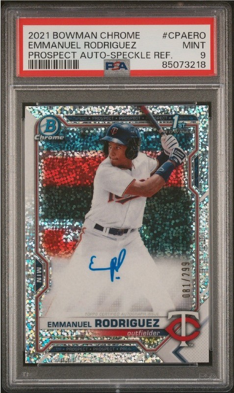 2021 Bowman Chrome Emmanuel Rodriguez Speckle Refractor Auto /299 PSA 9 1st