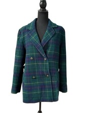 VTG Pendleton Double Breasted Green Tartan Virgin Lambs Wool Women s Coat SZ 12