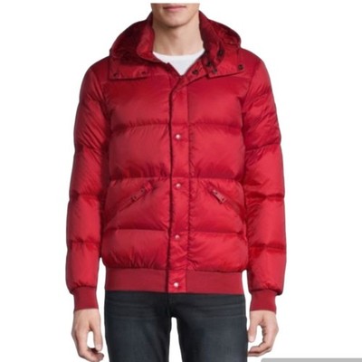 Armani Jeans Red  Down Jacket Hooded Men size EU52 / L Winter Puffer Short Coat