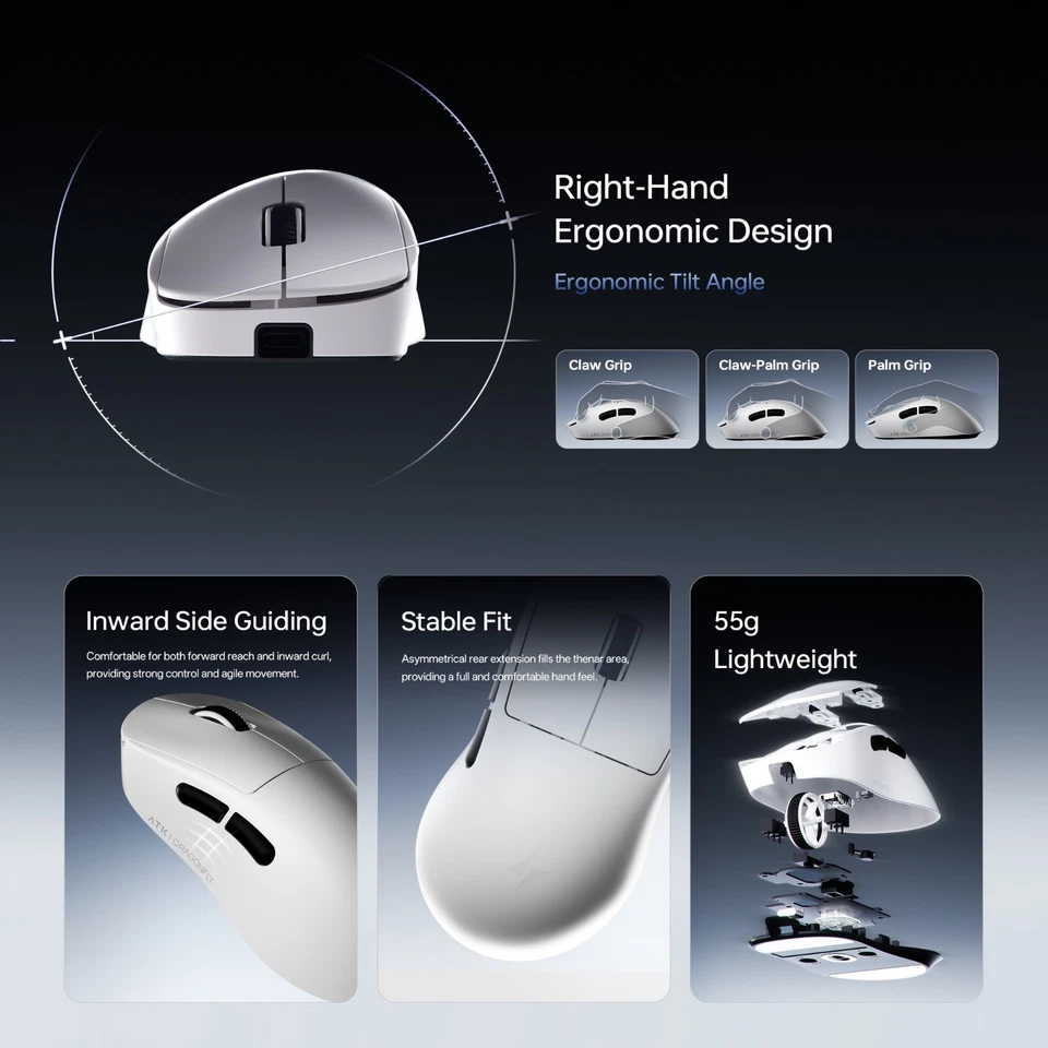 ATK Dragonfly Y9 Lightweight Ergonomic Wireless Gaming Mouse 8K PAW3395/3950 55g - Image 4 of 4