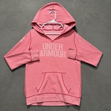 Under Armour Sweatshirt Womens Large Pink Hoodie Relaxed V-Neck Graphic Print
